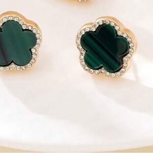 Green and gold rhinestone clover studded Earrings